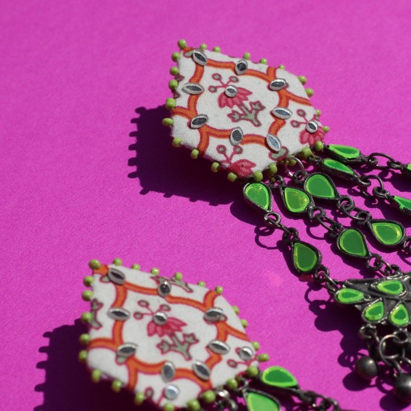 Neon Green Mirror Paasa Earrings